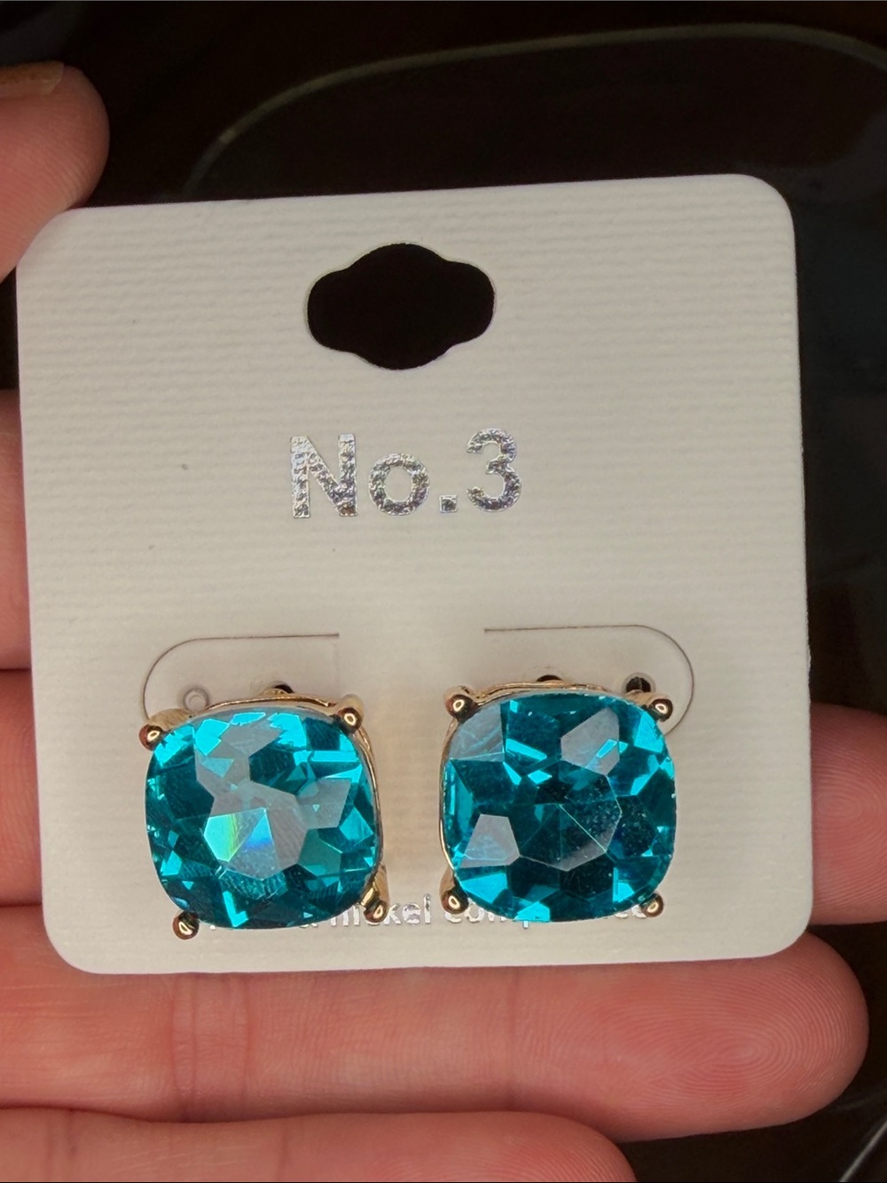No.3 Women's Aqua Blue Cushion Crystal Stud Earrings
